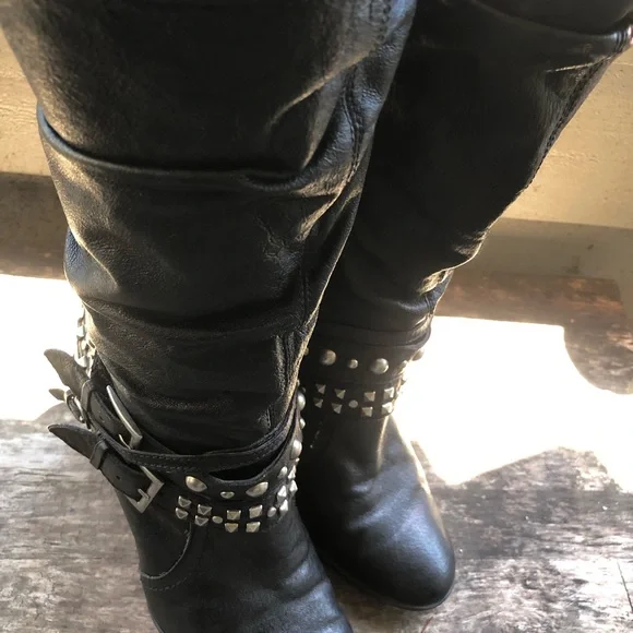 Kelly & Katie Becca Black Leather Studs Knee High Boots Size 8.5M - Picture 5 of 15
